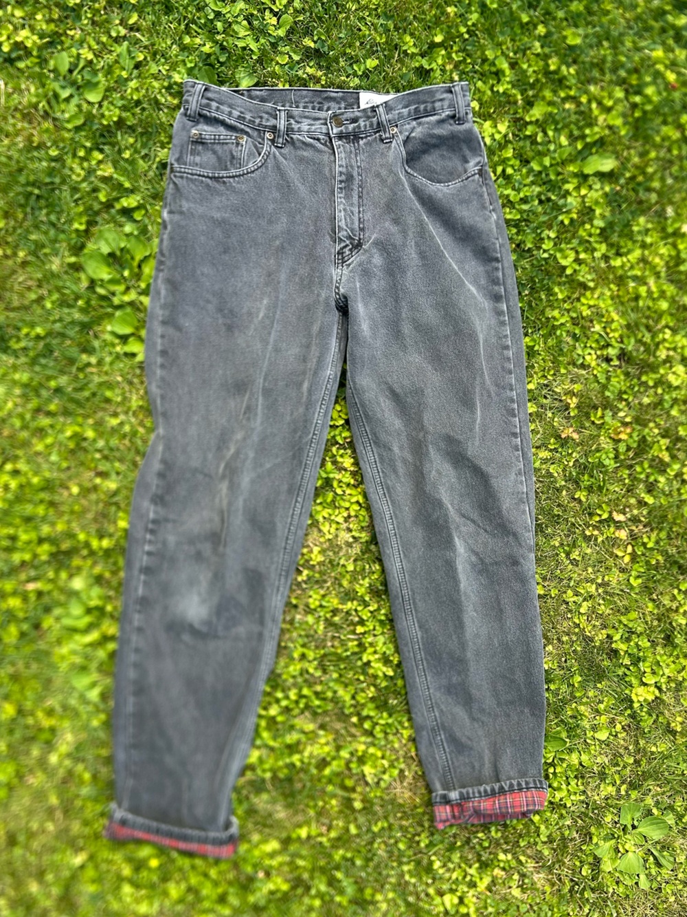 Men's vintage Eddie Bauer red flannel lined Black Washed Jeans